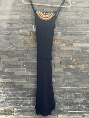 Banana Republic Black Maxi Dress with Gold Beaded Accent